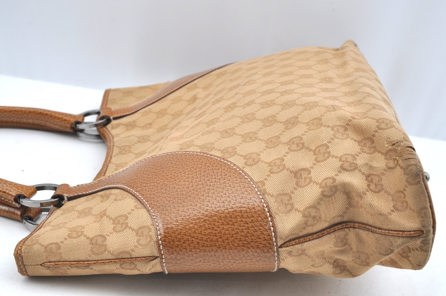 Authentic GUCCI Shoulder Tote Bag Purse GG Canvas Leather 113016 Beige J8833