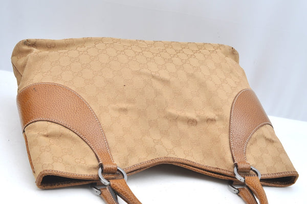 Authentic GUCCI Shoulder Tote Bag Purse GG Canvas Leather 113016 Beige J8833