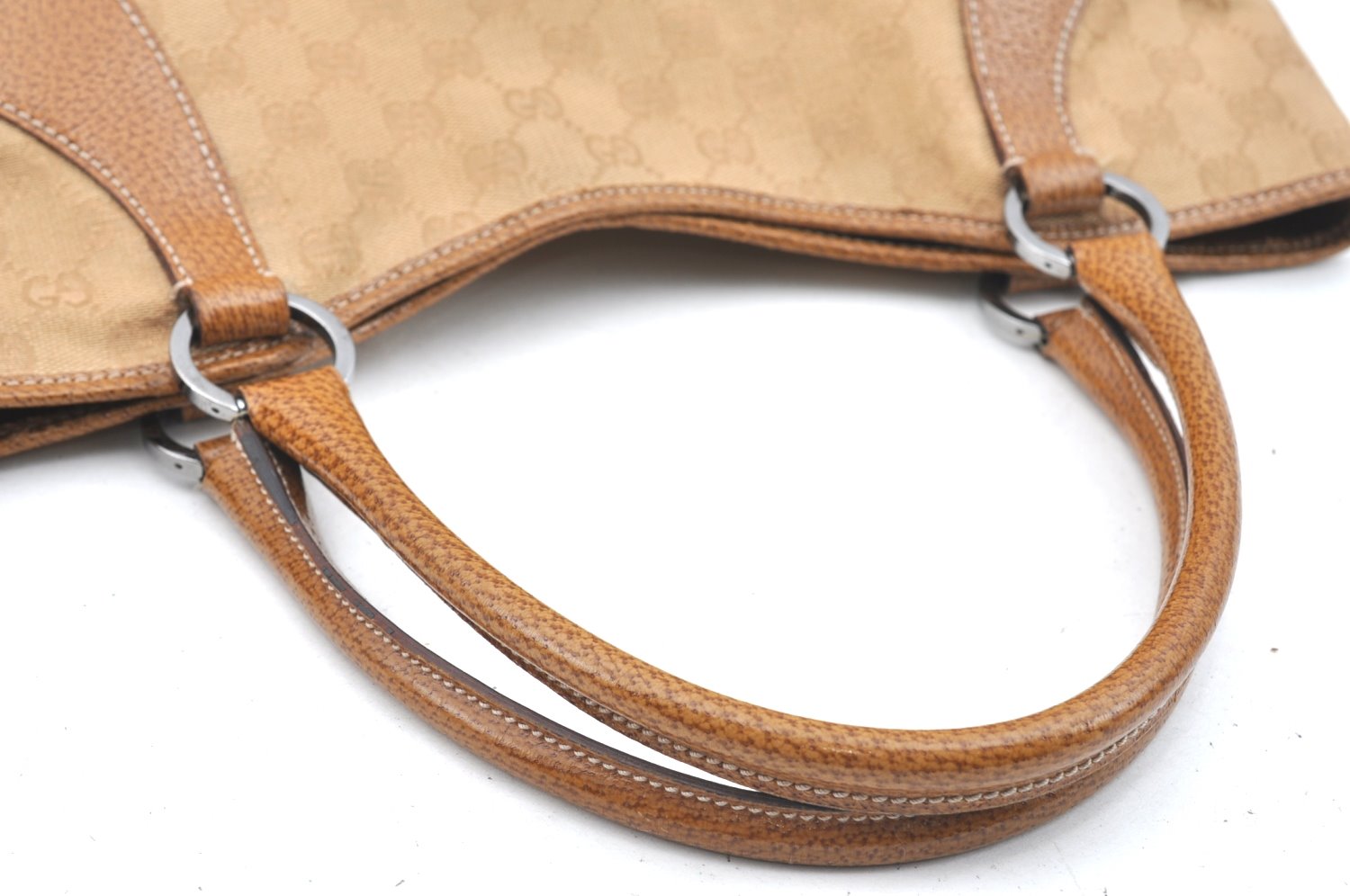 Authentic GUCCI Shoulder Tote Bag Purse GG Canvas Leather 113016 Beige J8833