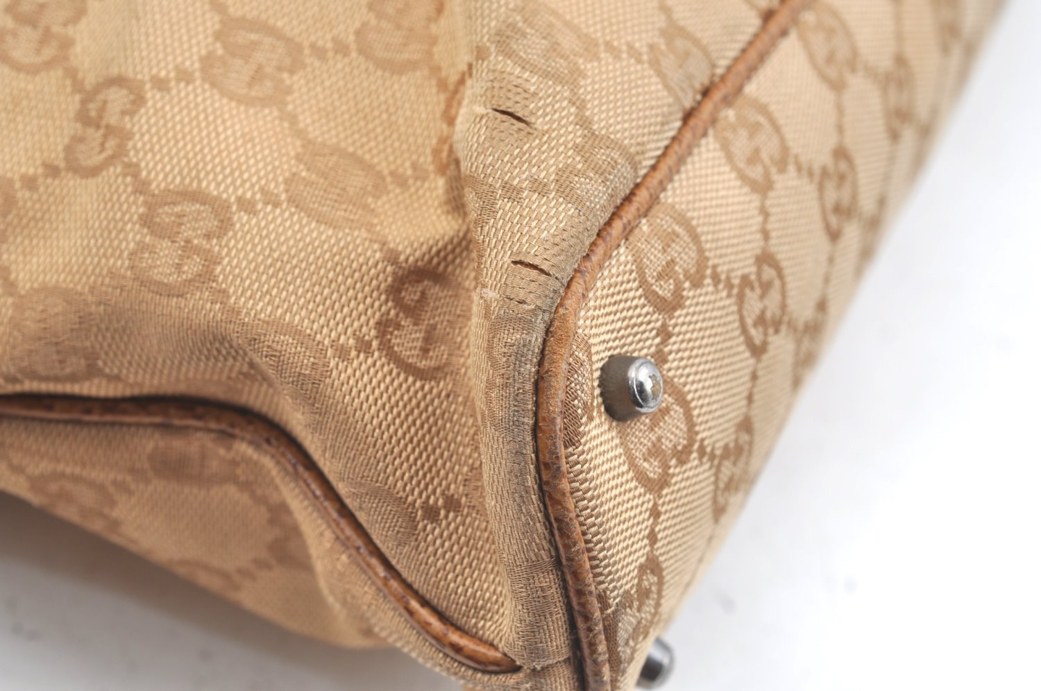 Authentic GUCCI Shoulder Tote Bag Purse GG Canvas Leather 113016 Beige J8833