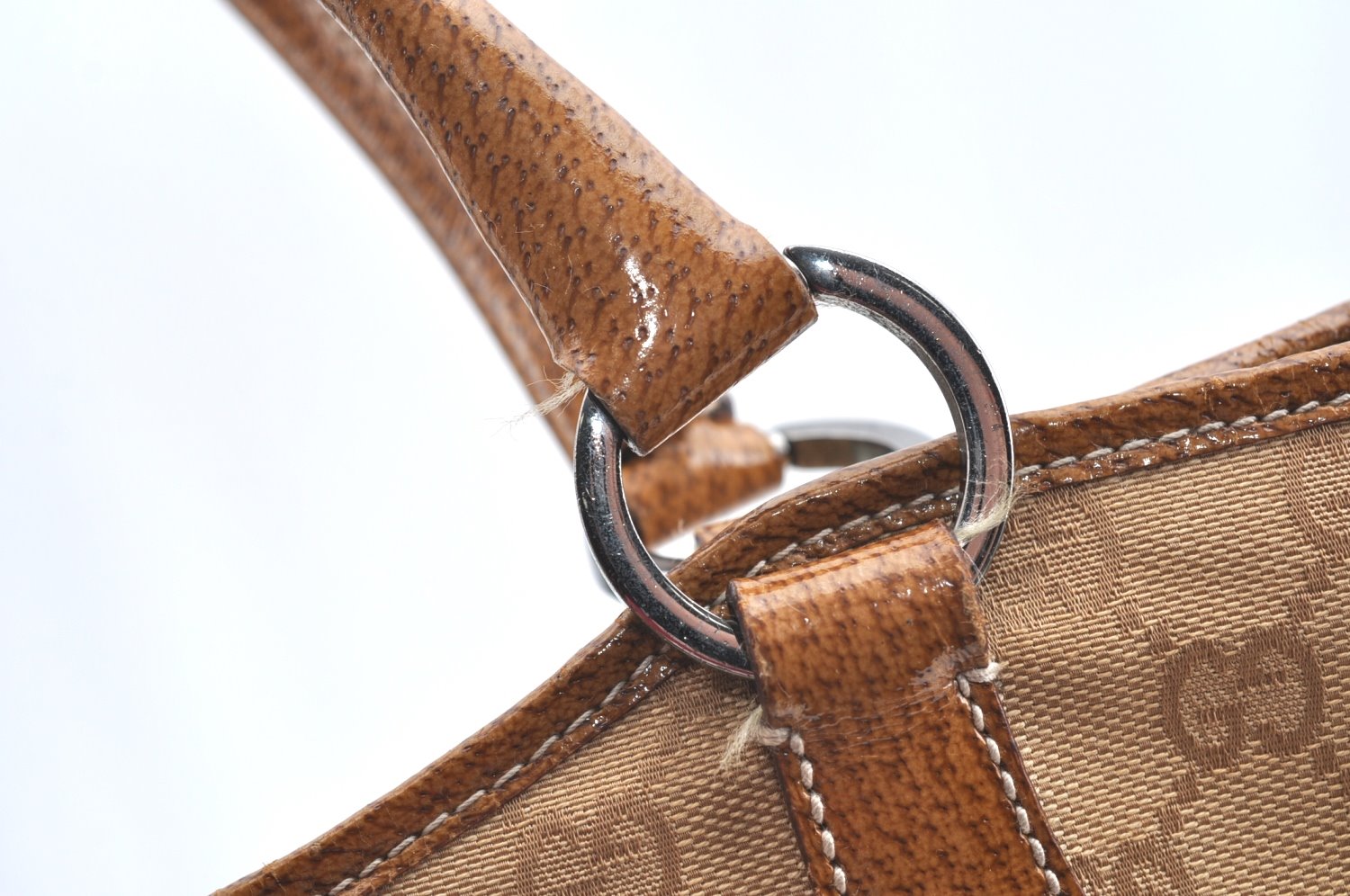 Authentic GUCCI Shoulder Tote Bag Purse GG Canvas Leather 113016 Beige J8833