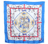 Authentic HERMES Carre 90 Scarf "LES BECANES" Silk Blue J8846