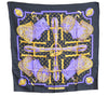 Authentic HERMES Carre 90 Scarf "SELLES A HOUSSE" Silk Black Purple J8847