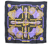 Authentic HERMES Carre 90 Scarf "SELLES A HOUSSE" Silk Black Purple Gold J8848