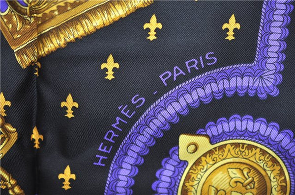 Authentic HERMES Carre 90 Scarf "SELLES A HOUSSE" Silk Black Purple Gold J8848