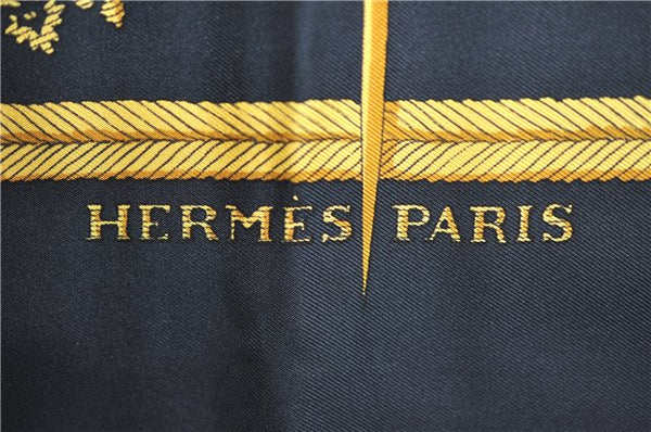 Authentic HERMES Carre 90 Scarf "LES ARMES DE PARIS" Silk Yellow J8851