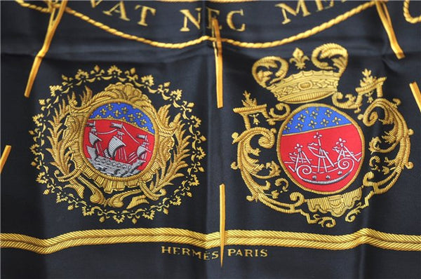 Authentic HERMES Carre 90 Scarf "LES ARMES DE PARIS" Silk Yellow J8851