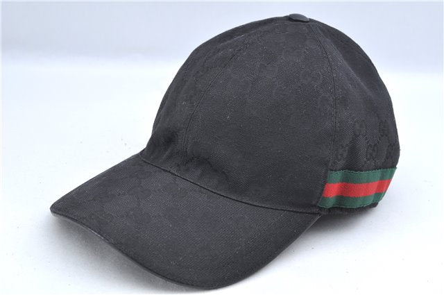 Authentic GUCCI Web Sherry Line Cap GG Canvas Leather Size XL 200035 Black J8856