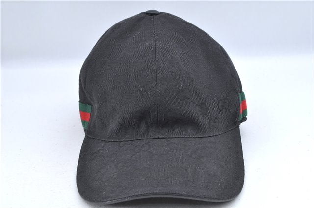 Authentic GUCCI Web Sherry Line Cap GG Canvas Leather Size XL 200035 Black J8856