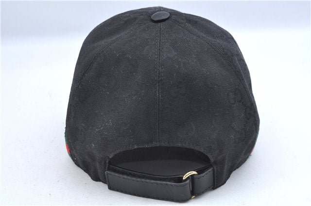 Authentic GUCCI Web Sherry Line Cap GG Canvas Leather Size XL 200035 Black J8856