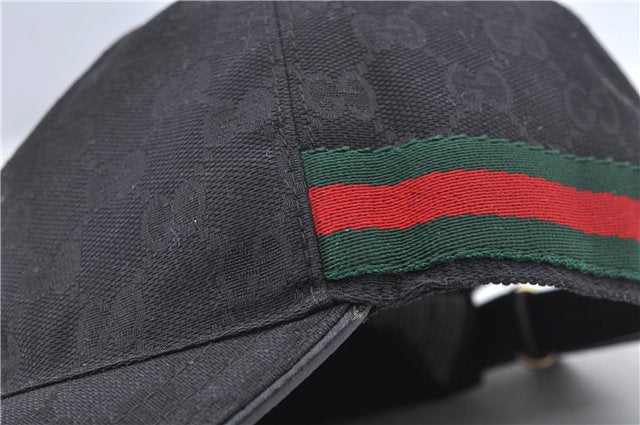 Authentic GUCCI Web Sherry Line Cap GG Canvas Leather Size XL 200035 Black J8856