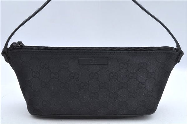 Authentic GUCCI Hand Bag Pouch Purse GG Canvas Leather 07198 Black J8878