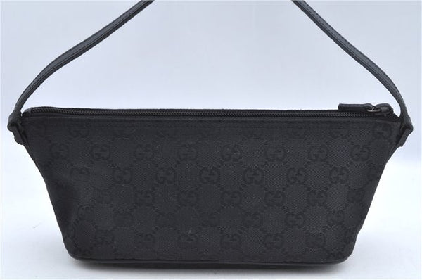 Authentic GUCCI Hand Bag Pouch Purse GG Canvas Leather 07198 Black J8878