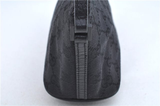 Authentic GUCCI Hand Bag Pouch Purse GG Canvas Leather 07198 Black J8878