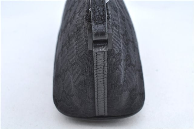 Authentic GUCCI Hand Bag Pouch Purse GG Canvas Leather 07198 Black J8878