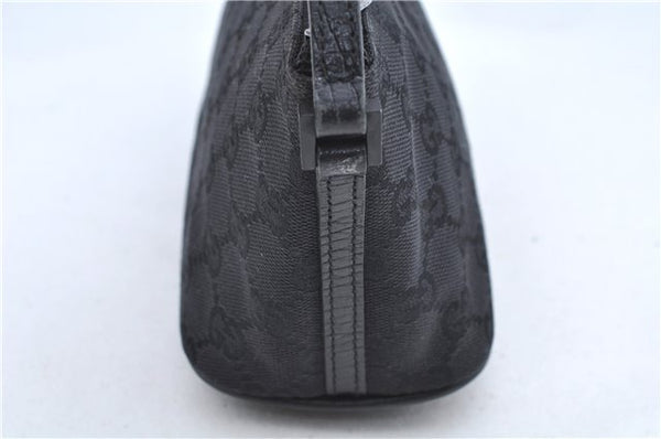 Authentic GUCCI Hand Bag Pouch Purse GG Canvas Leather 07198 Black J8878