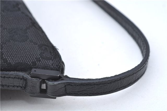 Authentic GUCCI Hand Bag Pouch Purse GG Canvas Leather 07198 Black J8878