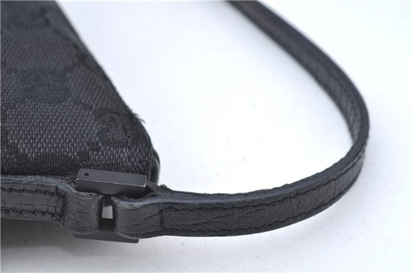 Authentic GUCCI Hand Bag Pouch Purse GG Canvas Leather 07198 Black J8878