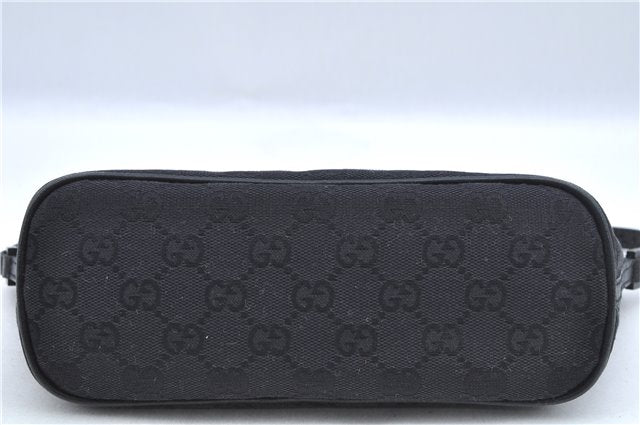 Authentic GUCCI Hand Bag Pouch Purse GG Canvas Leather 07198 Black J8878