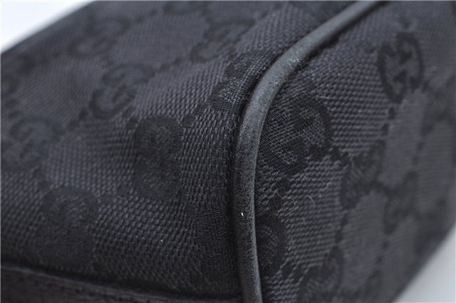 Authentic GUCCI Hand Bag Pouch Purse GG Canvas Leather 07198 Black J8878