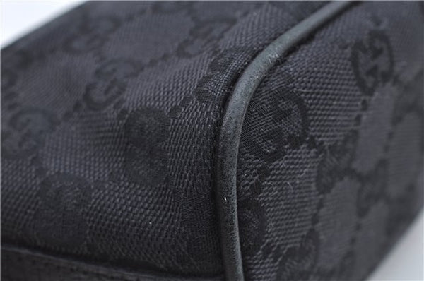 Authentic GUCCI Hand Bag Pouch Purse GG Canvas Leather 07198 Black J8878