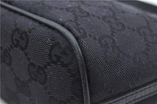 Authentic GUCCI Hand Bag Pouch Purse GG Canvas Leather 07198 Black J8878