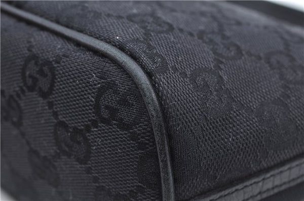 Authentic GUCCI Hand Bag Pouch Purse GG Canvas Leather 07198 Black J8878