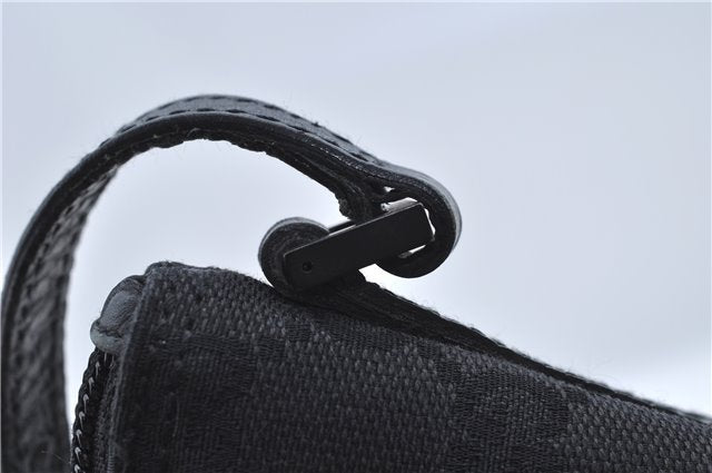 Authentic GUCCI Hand Bag Pouch Purse GG Canvas Leather 07198 Black J8878