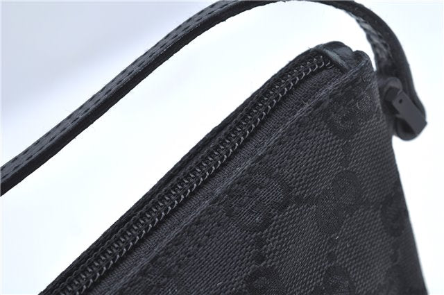 Authentic GUCCI Hand Bag Pouch Purse GG Canvas Leather 07198 Black J8878