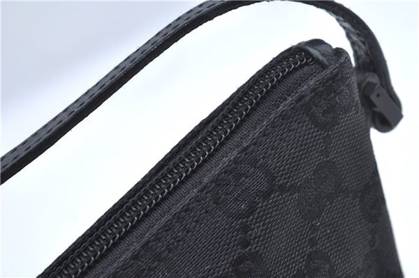 Authentic GUCCI Hand Bag Pouch Purse GG Canvas Leather 07198 Black J8878