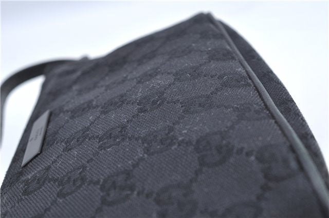 Authentic GUCCI Hand Bag Pouch Purse GG Canvas Leather 07198 Black J8878