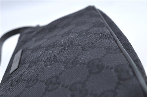 Authentic GUCCI Hand Bag Pouch Purse GG Canvas Leather 07198 Black J8878