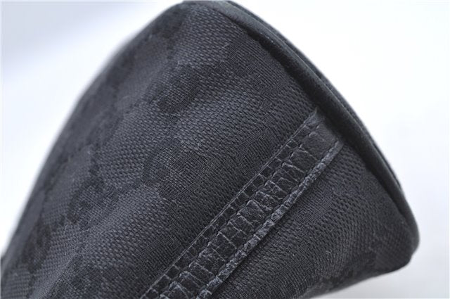 Authentic GUCCI Hand Bag Pouch Purse GG Canvas Leather 07198 Black J8878