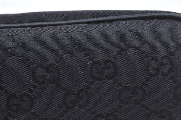 Authentic GUCCI Hand Bag Pouch Purse GG Canvas Leather 07198 Black J8878