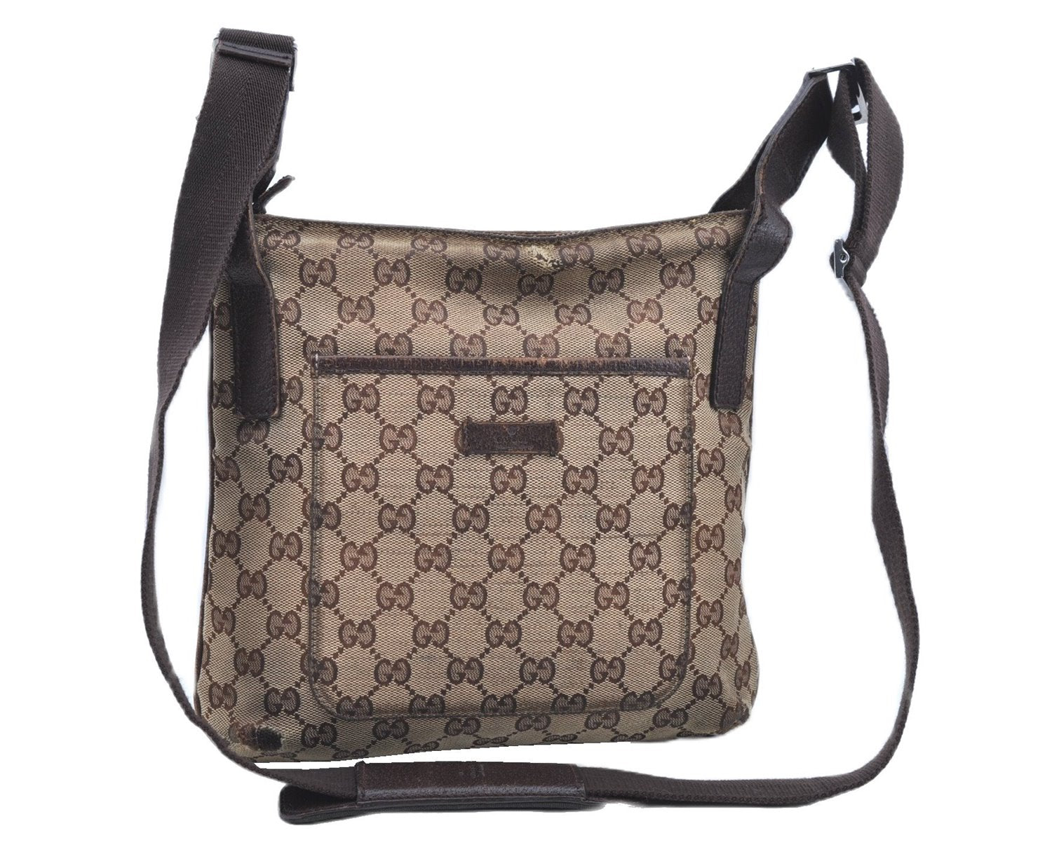 Authentic GUCCI Shoulder Cross Body Bag Purse GG Canvas Leather Brown J8914