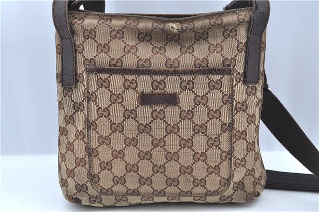 Authentic GUCCI Shoulder Cross Body Bag Purse GG Canvas Leather Brown J8914