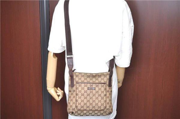 Authentic GUCCI Shoulder Cross Body Bag Purse GG Canvas Leather Brown J8914