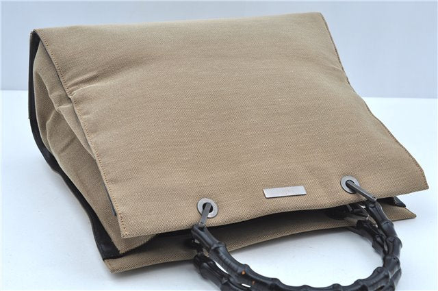 Authentic GUCCI Bamboo Hand Bag Canvas 0021010 Beige J8915