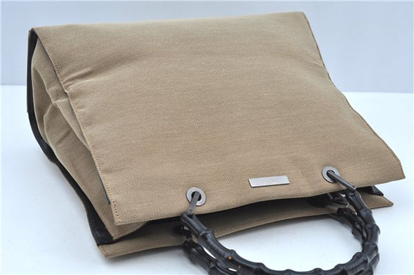Authentic GUCCI Bamboo Hand Bag Canvas 0021010 Beige J8915