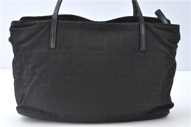 Authentic FENDI Zucca Hand Tote Bag Nylon Leather Black J8925
