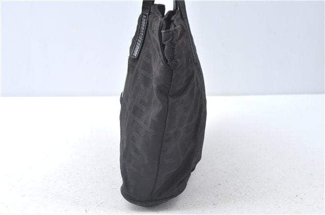 Authentic FENDI Zucca Hand Tote Bag Nylon Leather Black J8925