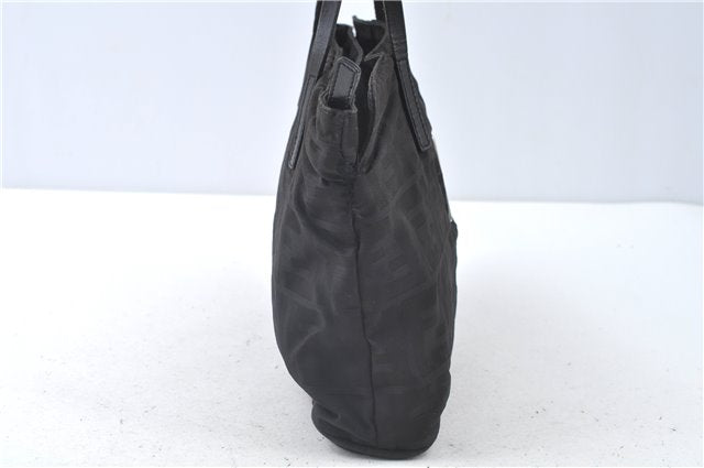 Authentic FENDI Zucca Hand Tote Bag Nylon Leather Black J8925