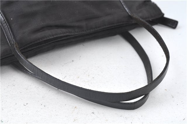 Authentic FENDI Zucca Hand Tote Bag Nylon Leather Black J8925