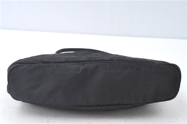 Authentic FENDI Zucca Hand Tote Bag Nylon Leather Black J8925