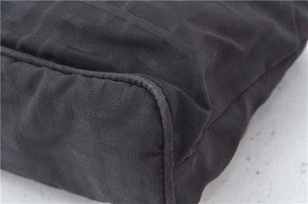 Authentic FENDI Zucca Hand Tote Bag Nylon Leather Black J8925