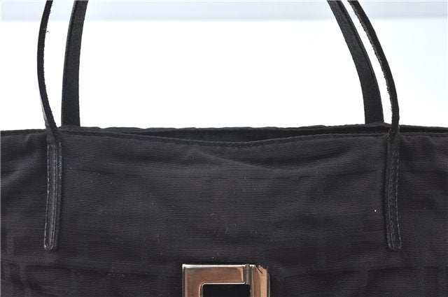 Authentic FENDI Zucca Hand Tote Bag Nylon Leather Black J8925
