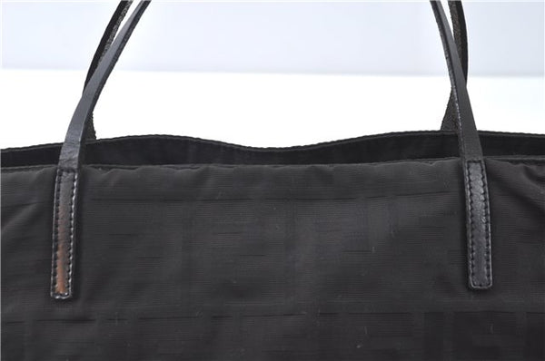 Authentic FENDI Zucca Hand Tote Bag Nylon Leather Black J8925