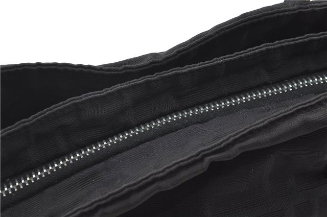Authentic FENDI Zucca Hand Tote Bag Nylon Leather Black J8925