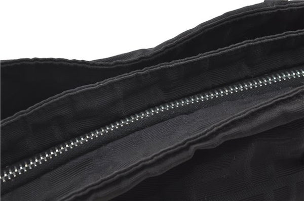 Authentic FENDI Zucca Hand Tote Bag Nylon Leather Black J8925