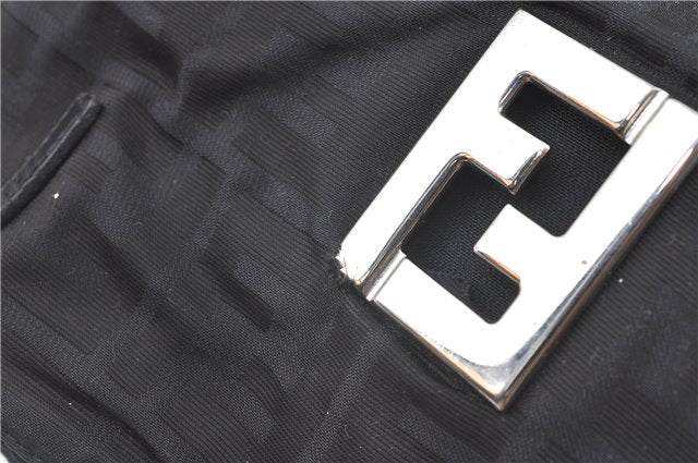 Authentic FENDI Zucca Hand Tote Bag Nylon Leather Black J8925